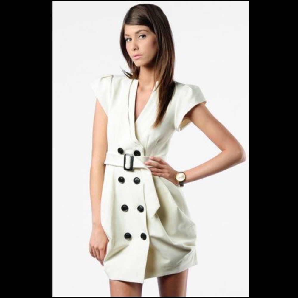 Black Puff Shoulder Double Breasted Dress - image 2